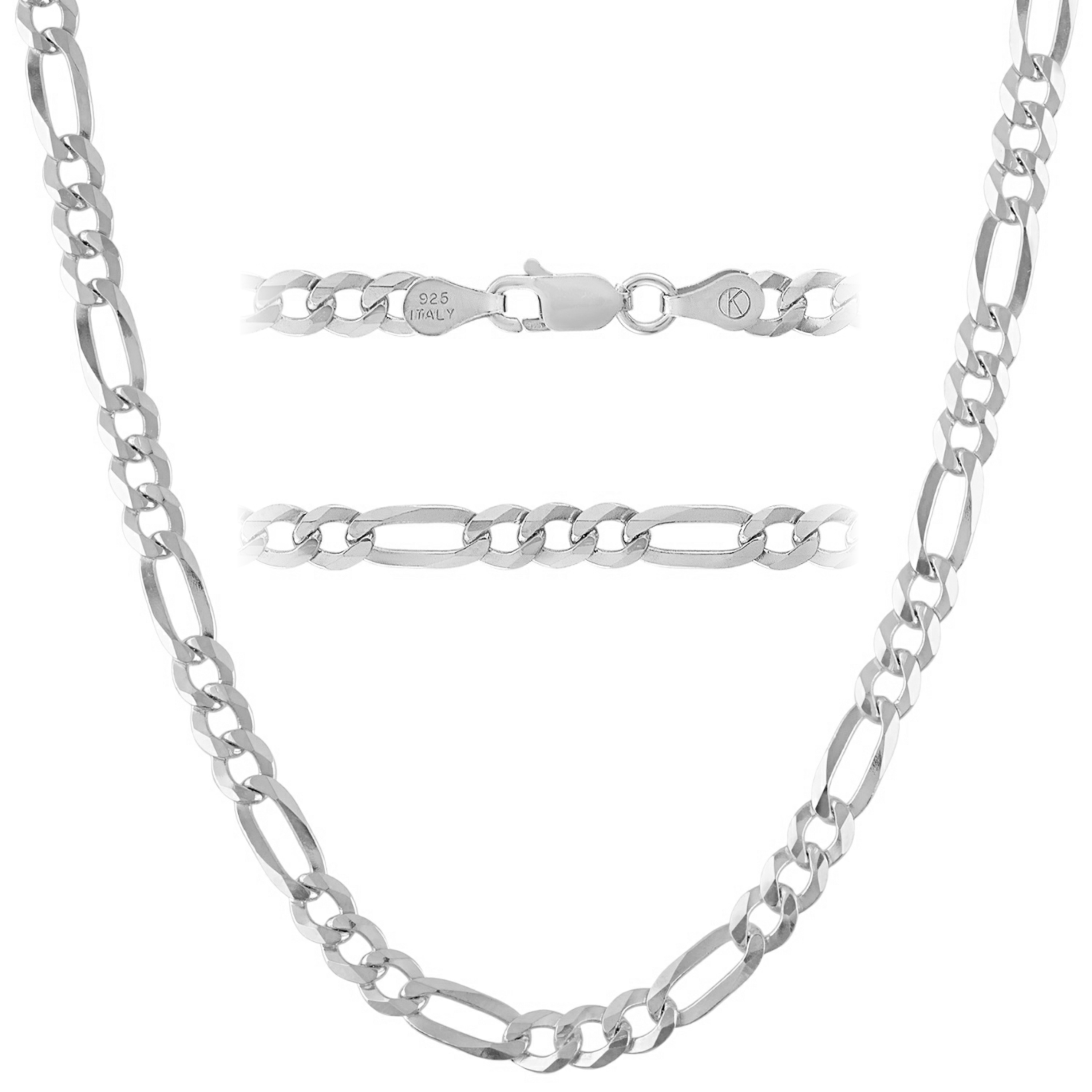 925 Sterling Silver Italian 5mm Figaro Chain Necklace w/ Lobster Clasp